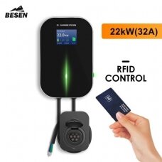 Elektromobilių įkrovimo stotelė Besen 22 kW RFID su rozete