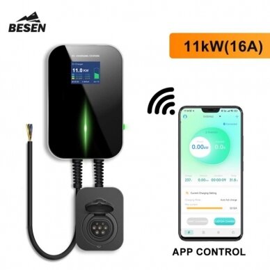 Elektromobilių krovimo stotelė Besen 11 kW APP su rozete 1