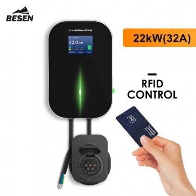 Elektromobilių krovimo stotelė Besen 22 kW RFID su rozete 1