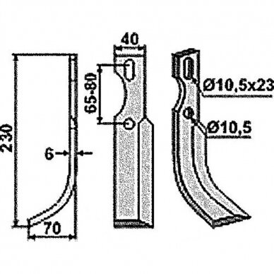 Peilis kultivatoriui kairys 230 mm 1