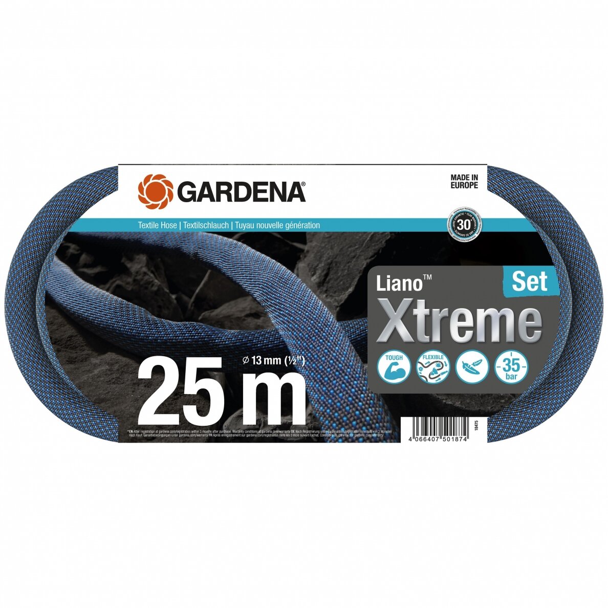 Žarna laistymo Gardena Liano Xtreme 25m tekstilinė rinkinys Žarna laistymo Gardena Liano Xtreme 25m tekstilinė rinkinys